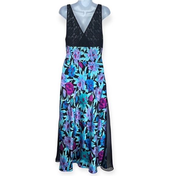 VICTORIA’S SECRET VTG Gold Label Floral Satin Lace Mesh Side Maxi Slip Dress S - Picture 5 of 9